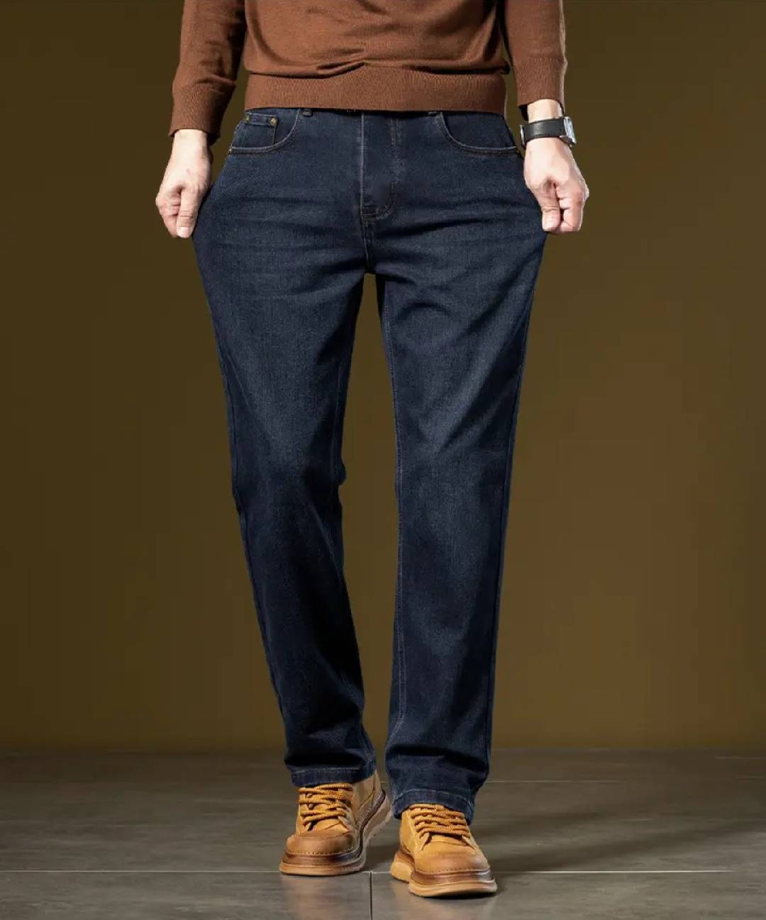 Spring New Men's 100% Pure Cotton Straight - Leg Jeans