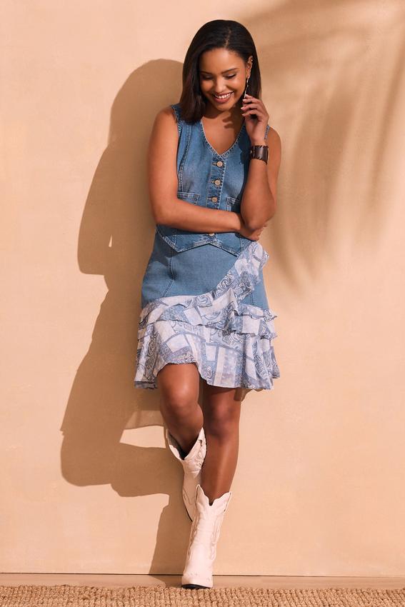 Mixed Ruffled Denim Skirt