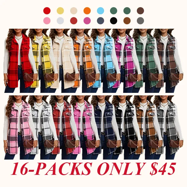 Women's Plaid Print Button Front Vest Coat