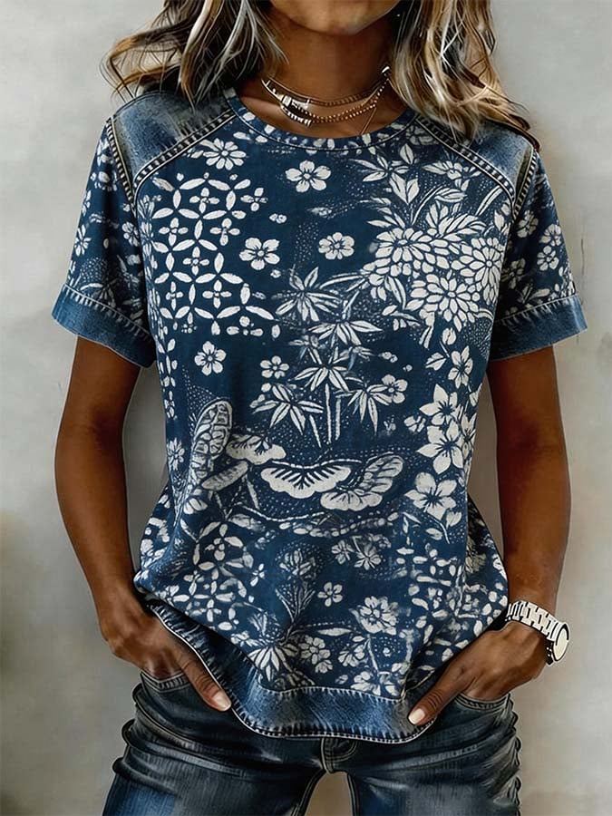 Women'S Casual Round-Neck Printed Top