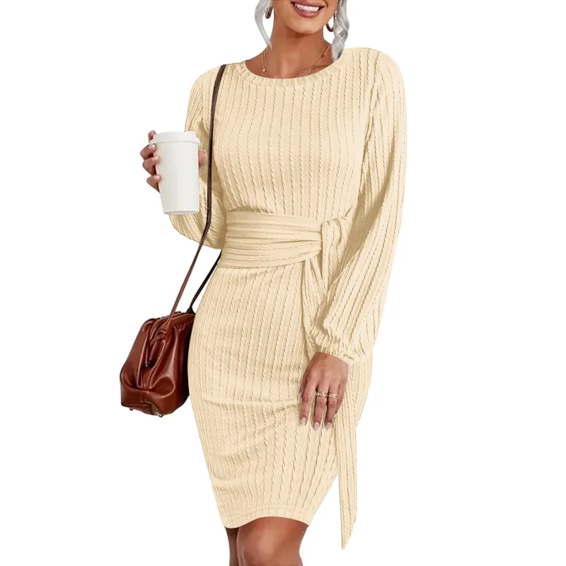 Women's Elegant Knit Dress Long Lantern Sleeve