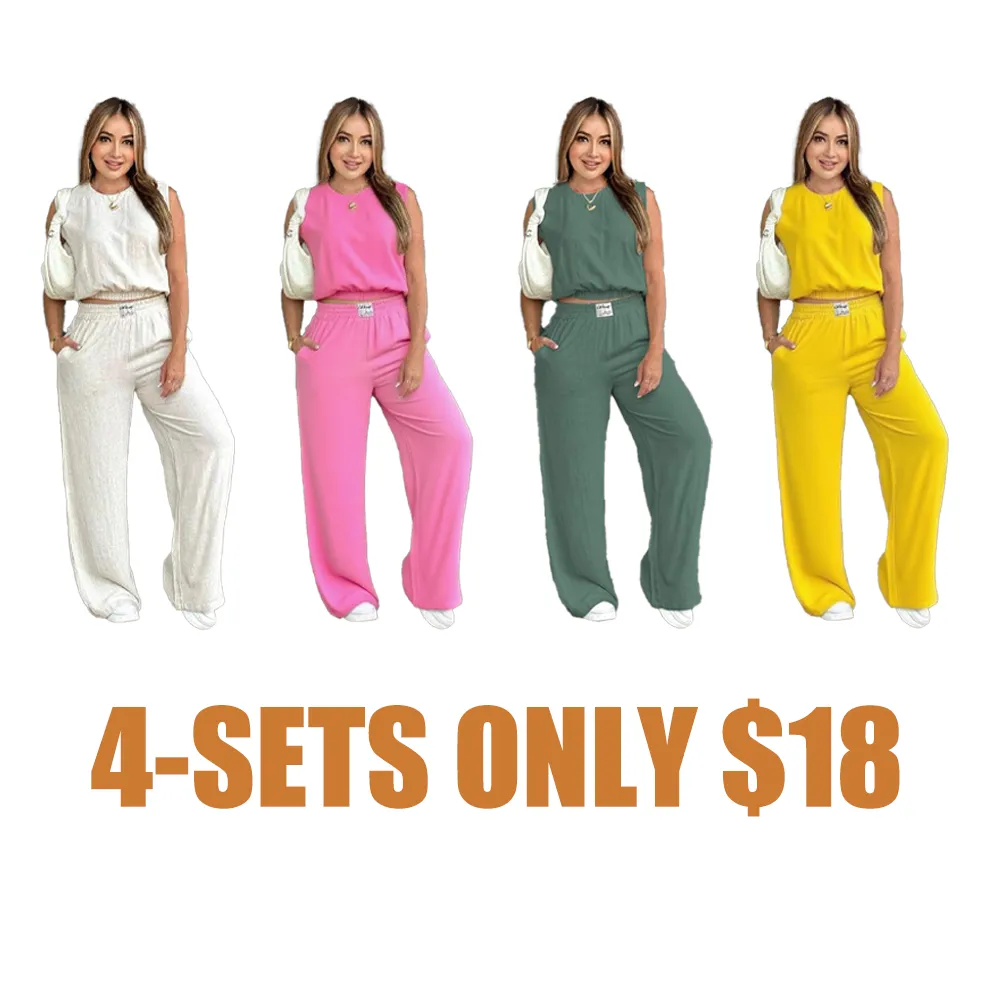 Women's Solid Color Tank Top & Wide Leg Pants Set (Just $3 Each!)