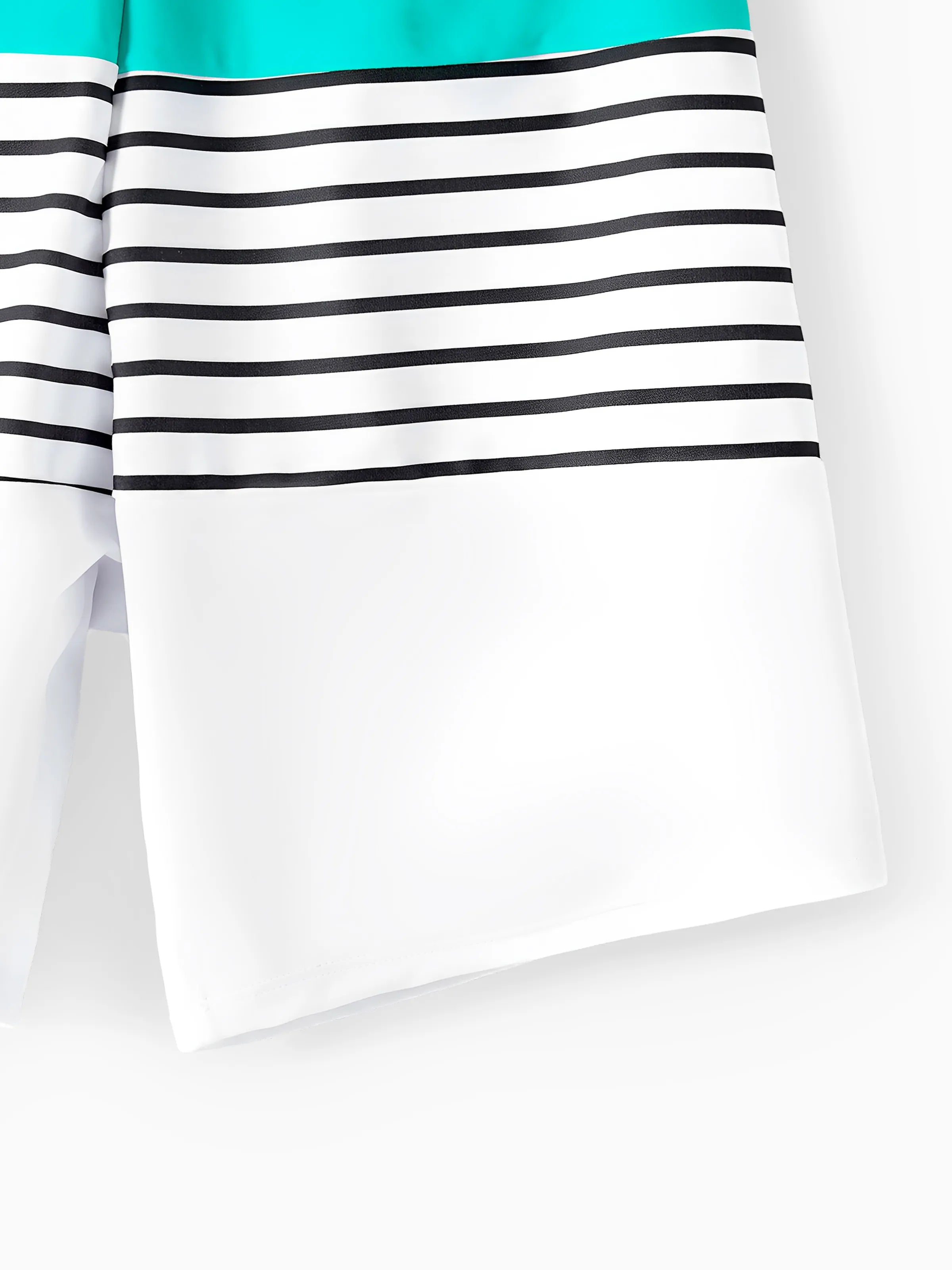 Family Matching Striped Spliced Cut Out One-piece Swimsuit and Colorblock Swim Trunks Green/White