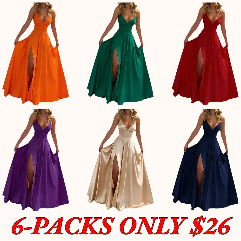 2026 Spring New Arrivals: Women's Strappy Dress—A Stylish, Sexy, Solid-Color Dress with a Slit