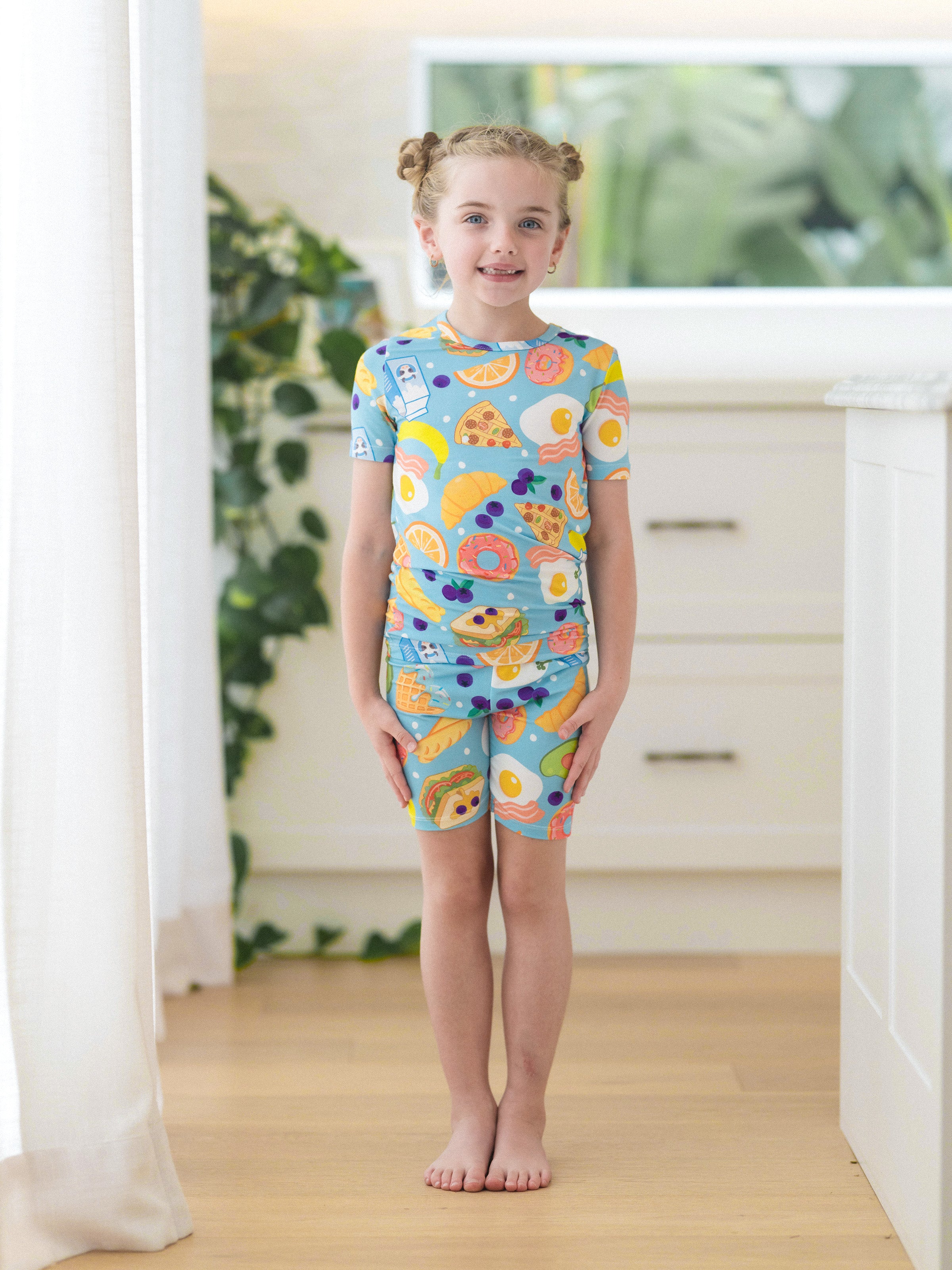 Family Matching Bamboo Pajamas Soft Bamboo Viscose PJs for Men Women Kids Toddler, Fun Food & Fruit Print Short-sleeve Sleepwear Blue