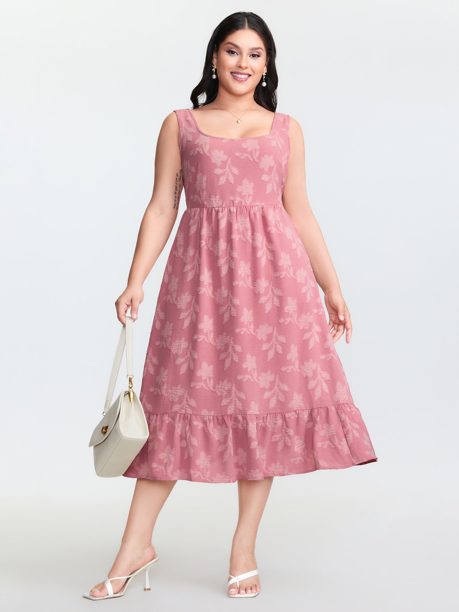 Soft Floral Pattern Ruffled Hem Midi Dress
