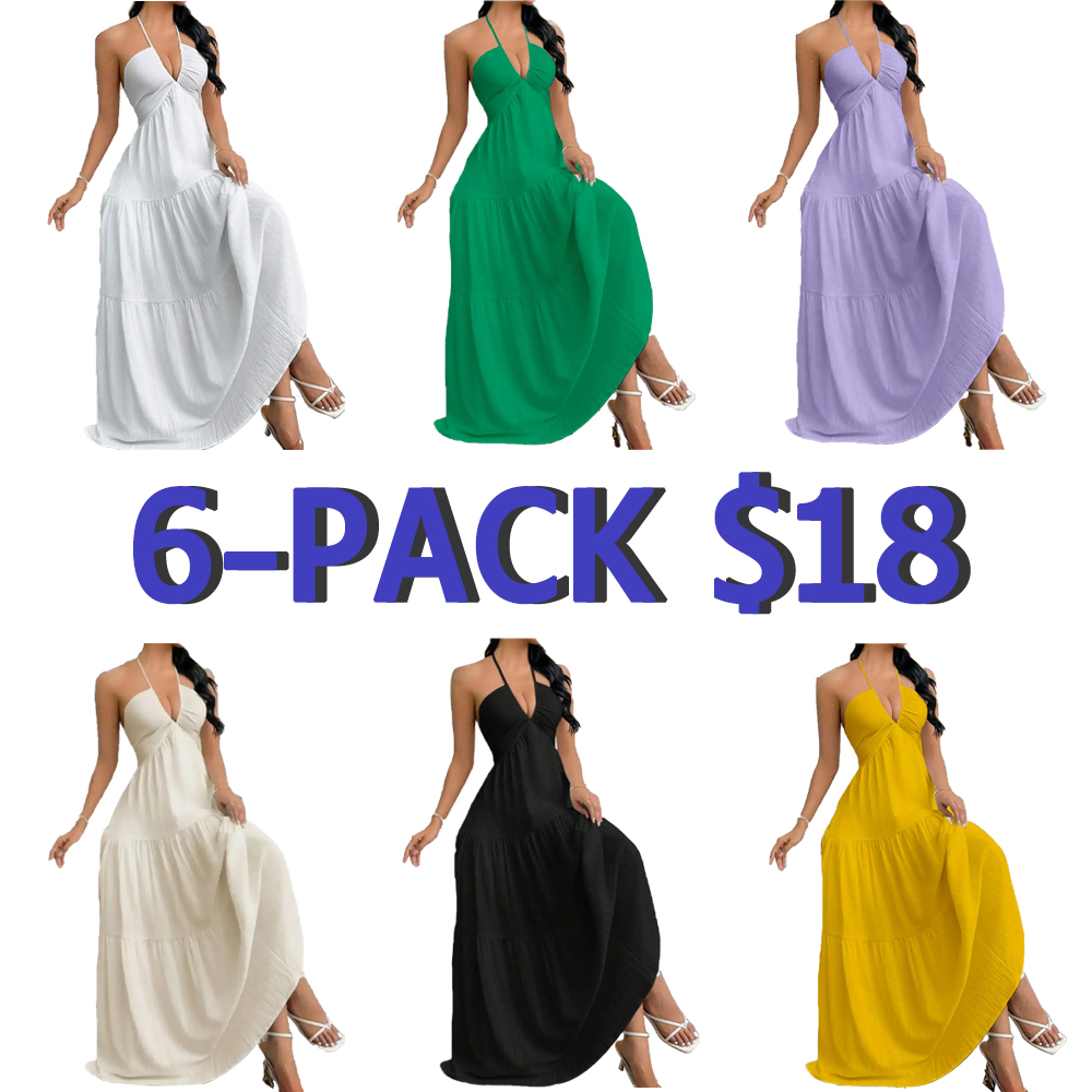 🔥12-PACK ONLY $25🔥Women's Solid-Color Dress Casual, Loose-Fit, Sleeveless Dress & Ideal for Beach Vacations