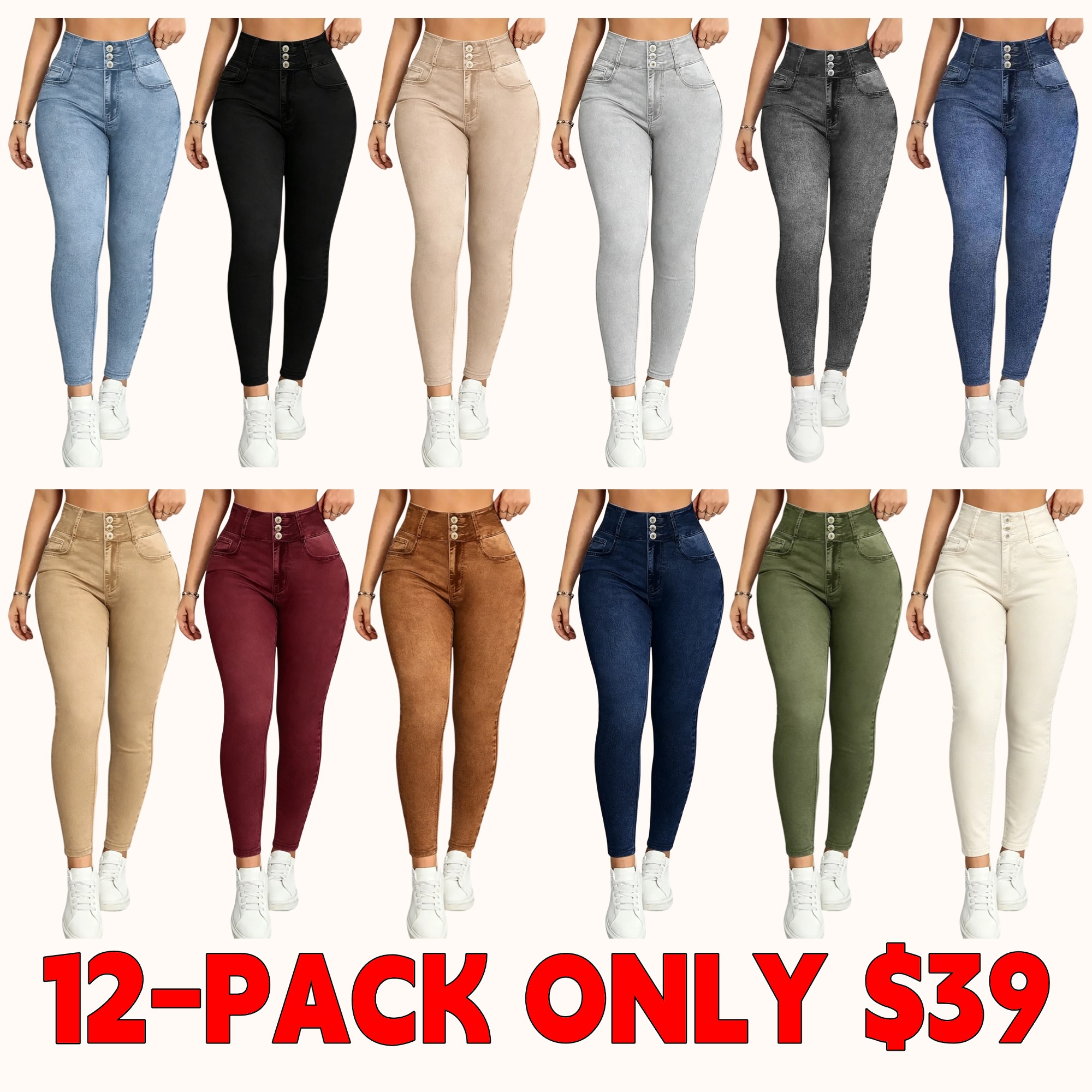 Women's High-Waisted Stretchy Faux Denim Pants