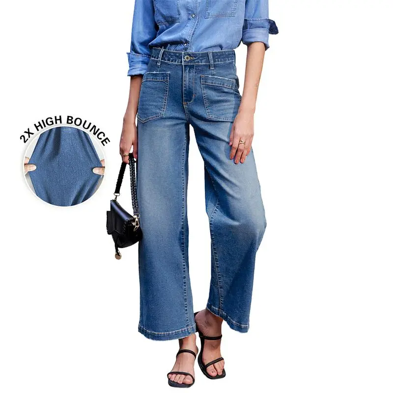 Women's Wide Leg Jeans High Waisted Stretchy Jeans Straight Leg Loose Fit Zimbaplatinum Ankle Denim Pants