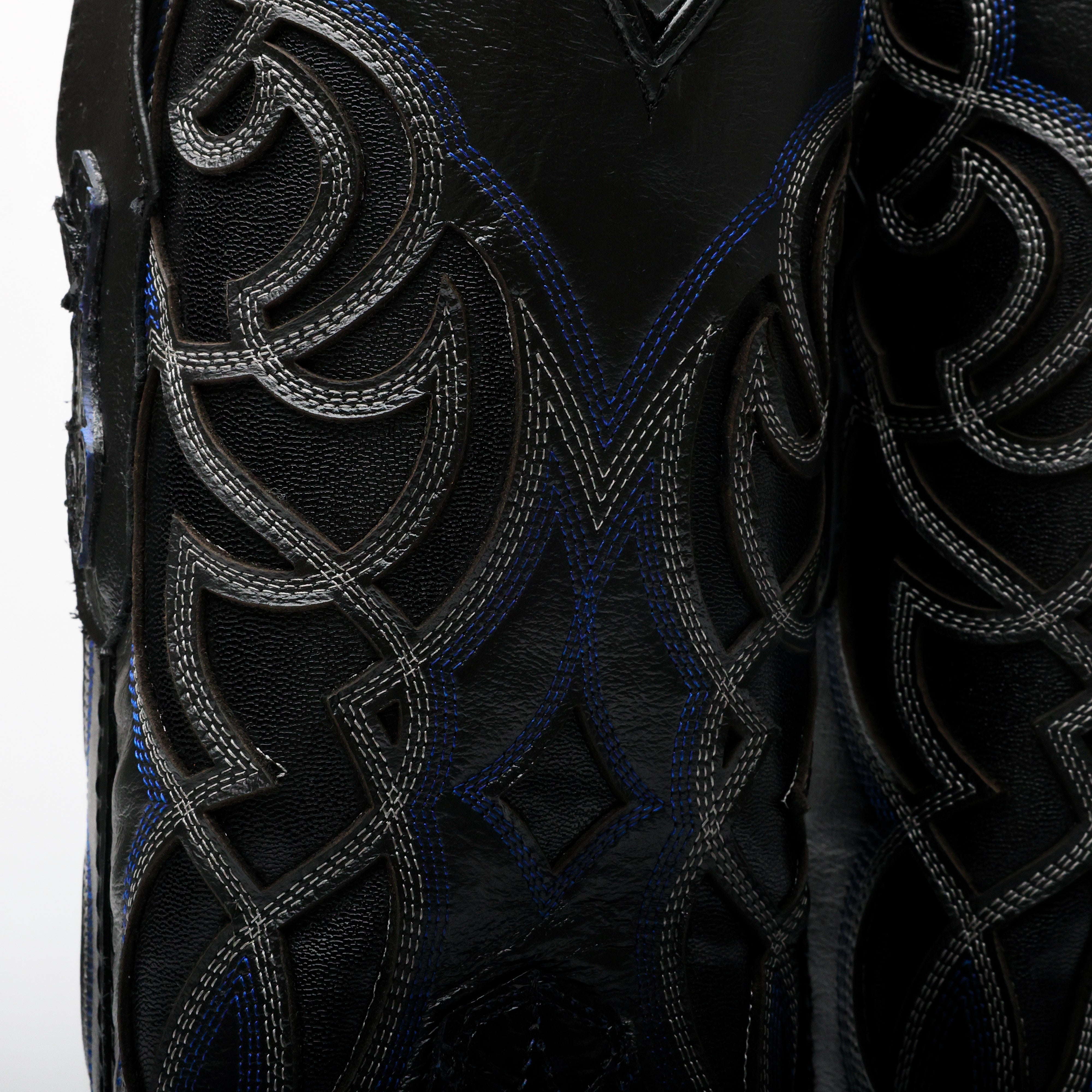 Black/Blue Pirarucu Leather Boots - Square Toe