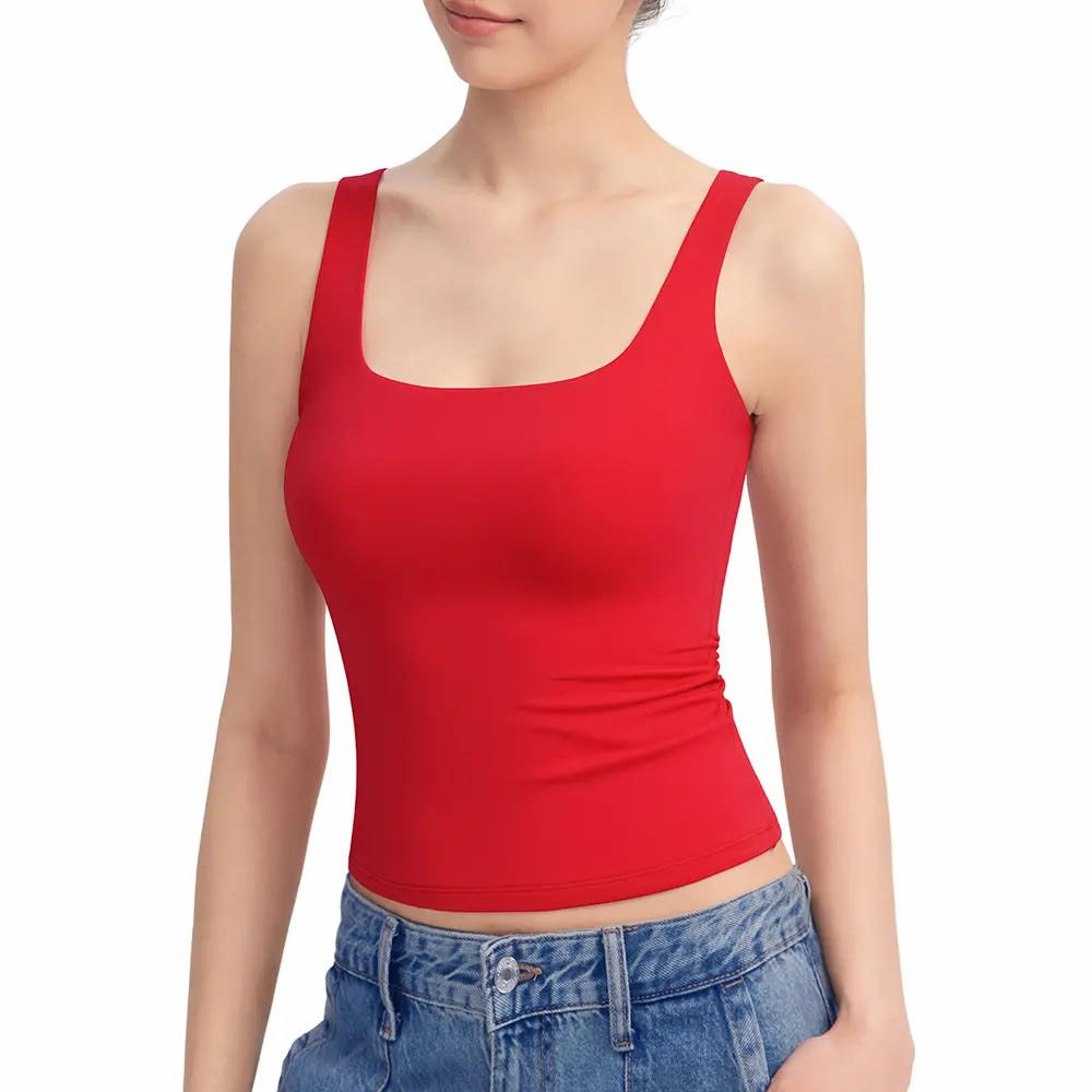 Women’s Square Neck Tank Top – Double Lined Sleeveless Minimalist Basic