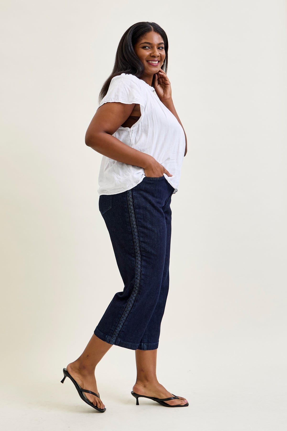 Dottie Side Seam Braid Cropped Wide Leg Jeans - PLUS