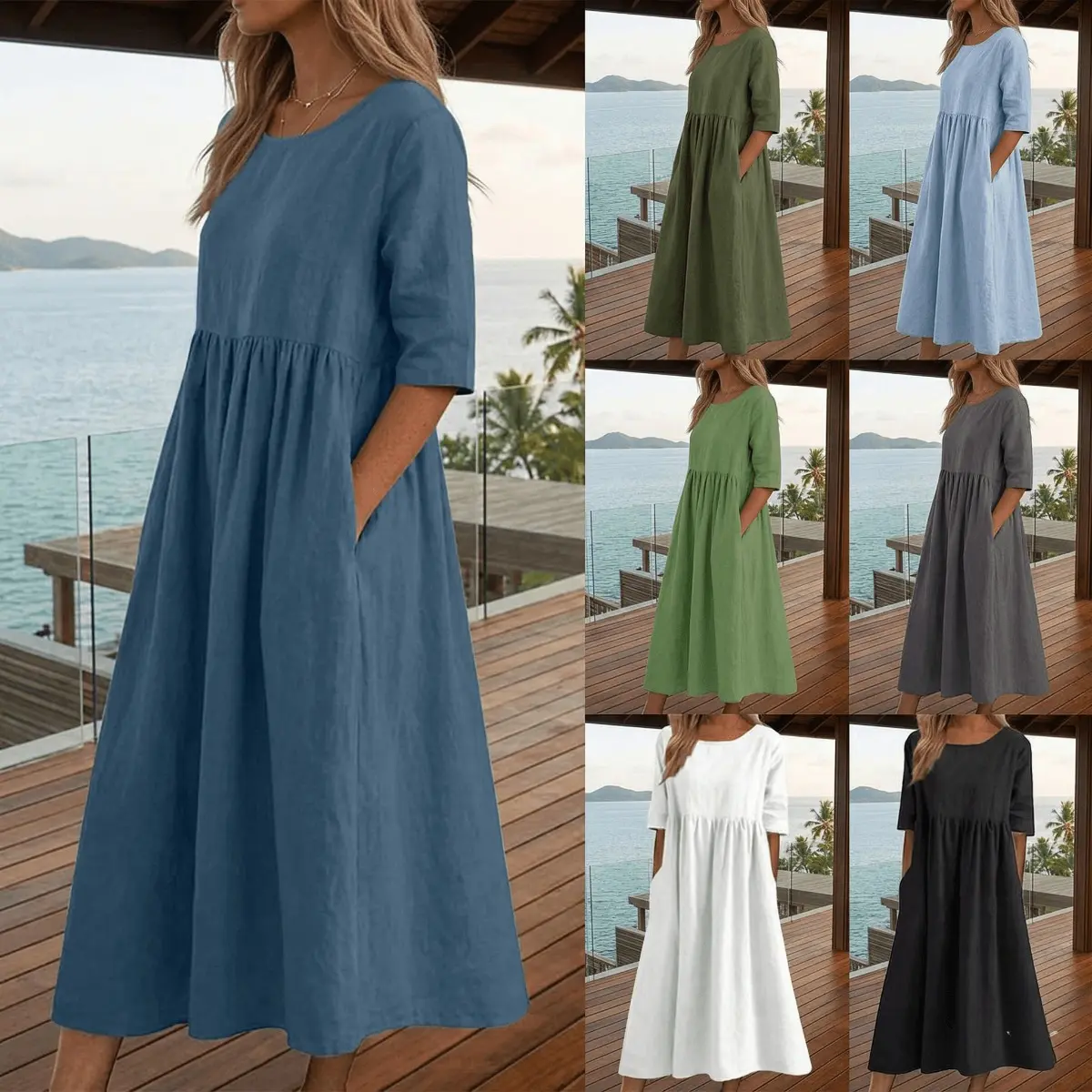 🔥9 Packs $27 - Women's Summer New Cotton and Linen Dress