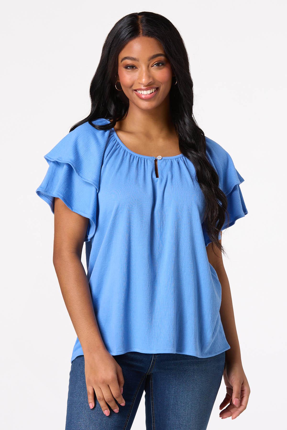 Gauze Double Flutter Sleeve Top