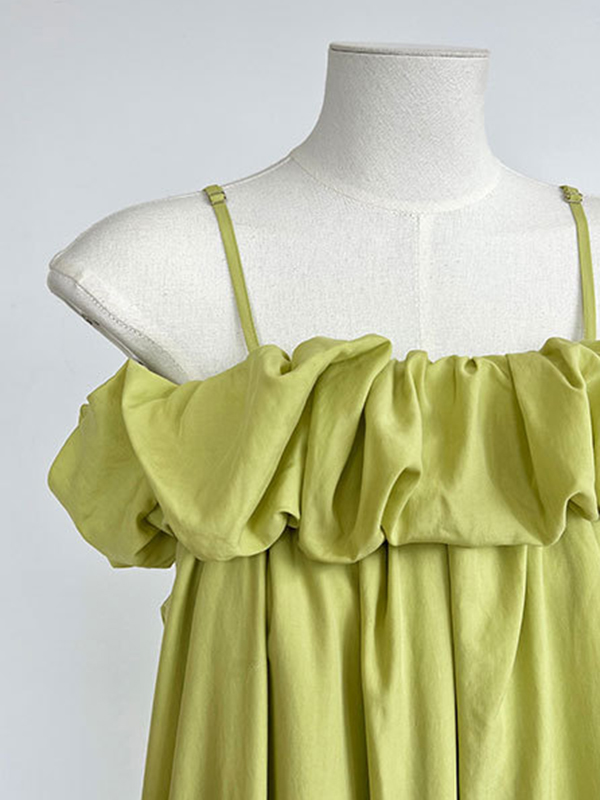 Elasticity Pleated Solid Color Split-Joint Loose Sleeveless Off-The-Shoulder Maxi Dresses