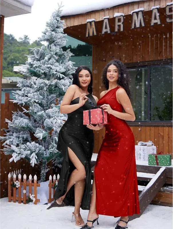 Women's Sexy One-Shoulder Satin High-Slit Long Formal Dress