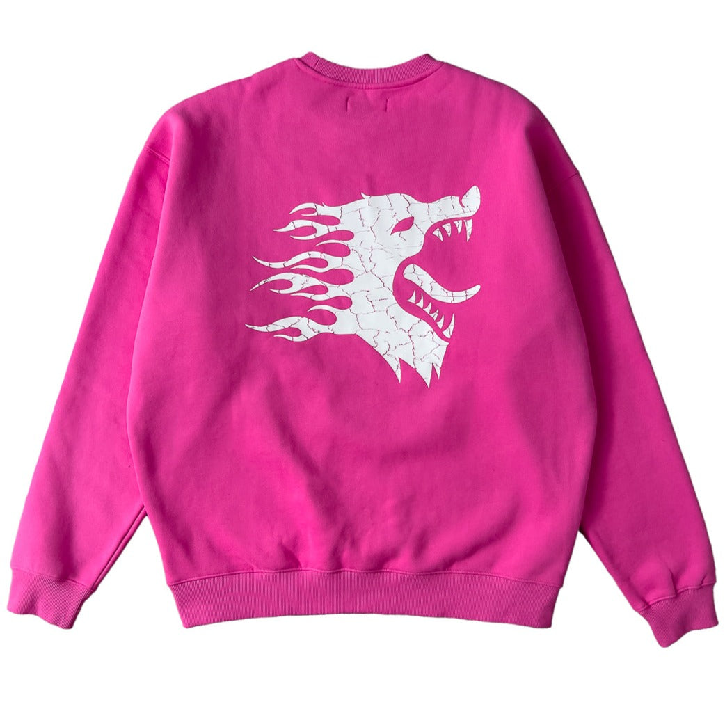 OVERSIZED LUX WAR WOLF CREW NECK - PINK / WHITE