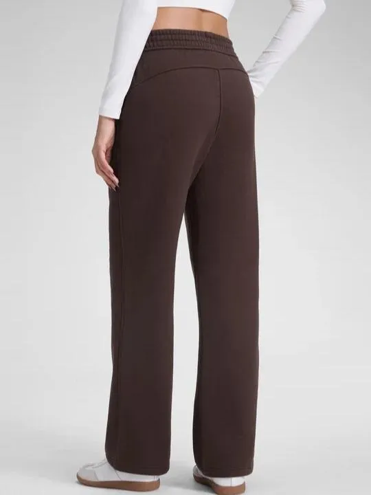 Cotton Fleece Lined Sweatpants Women Straight Leg Casual Lounge Sweat Pants