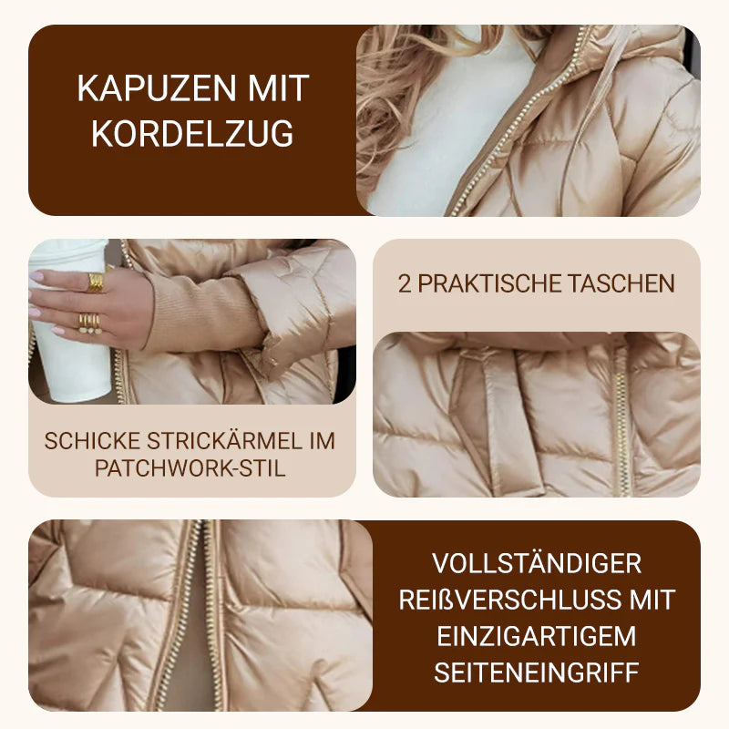 Women's winter warm hooded coat in medium length