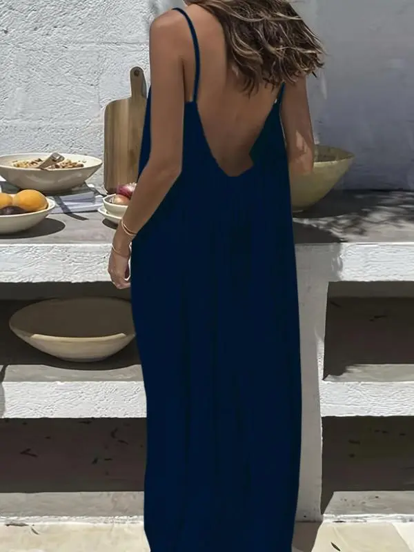 Women's Solid Color Backless Cami Dress, Casual Sleeveless Dress for Summer