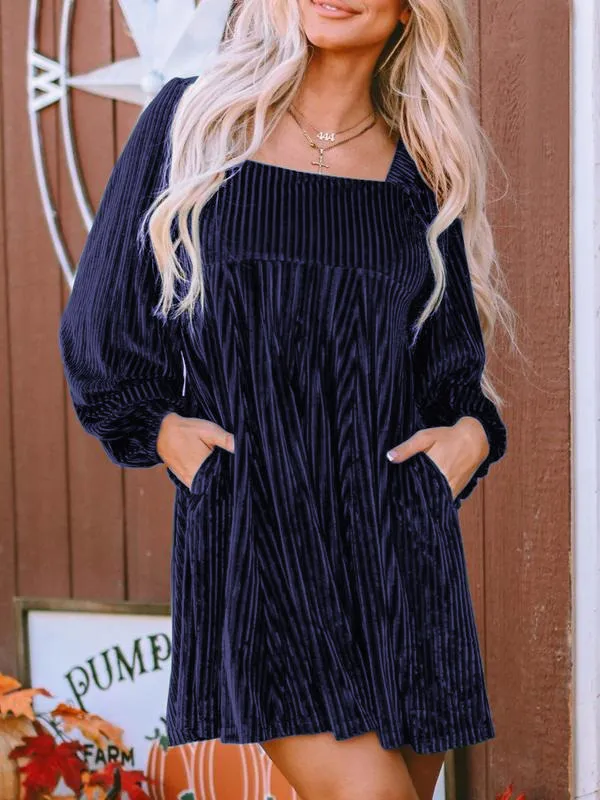 Women's Plain Bishop Sleeve Tie Back Square Neck Dress