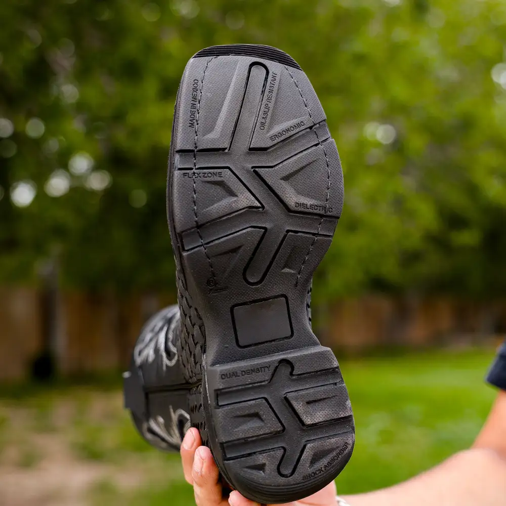 Black Basketweave Leather Boots With 3D Lightweight Sole - Square Toe