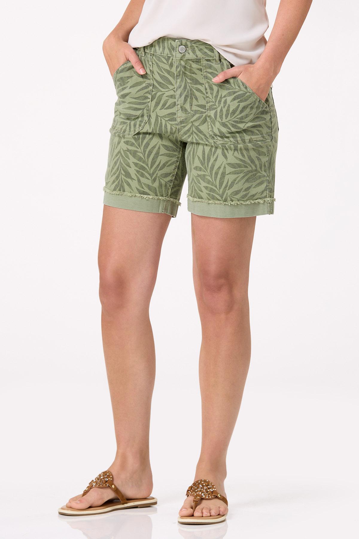 Curvy Palm Print Denim Shorts