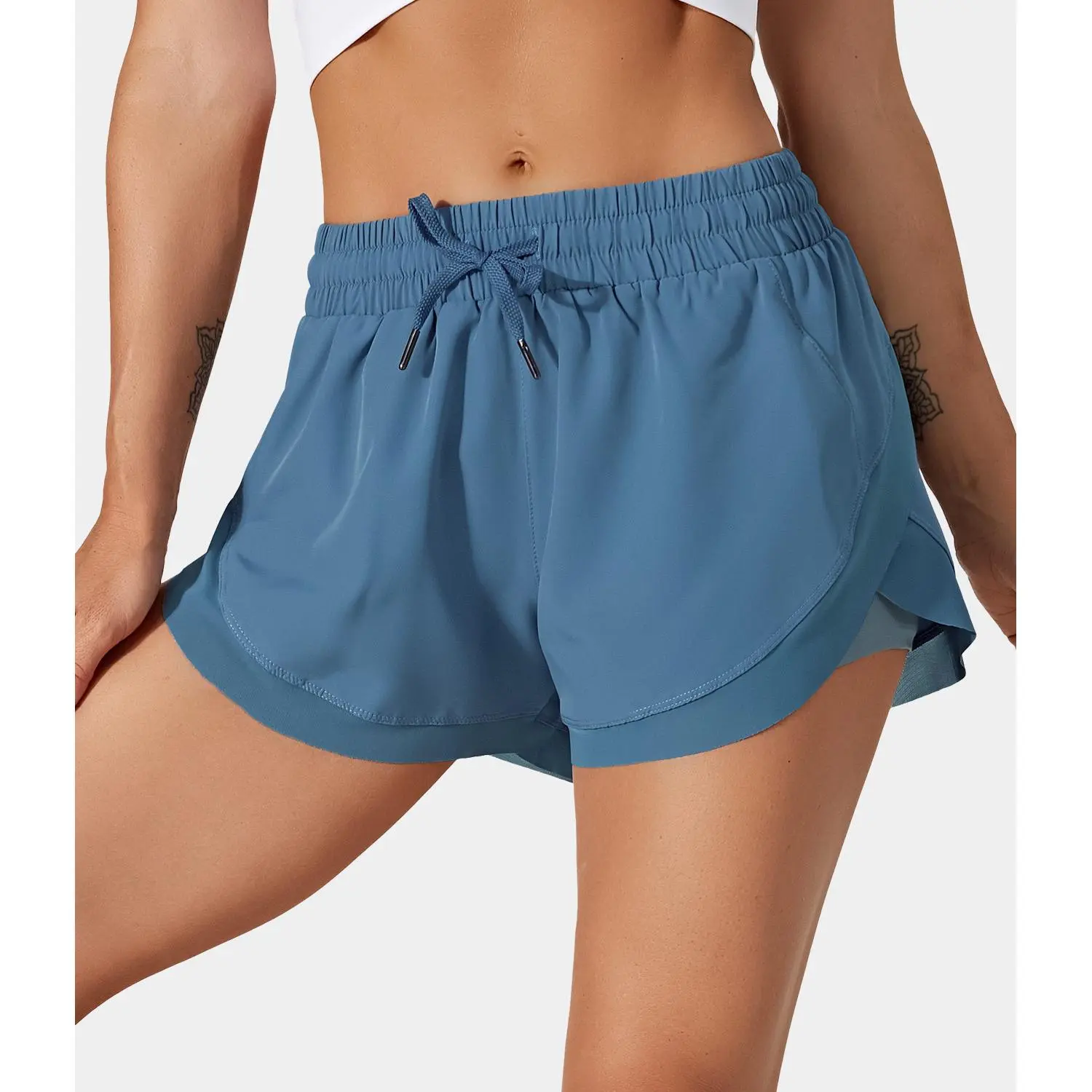 Drawstring Contrast Flowy Mesh Dolphin 2-in-1 Shorts