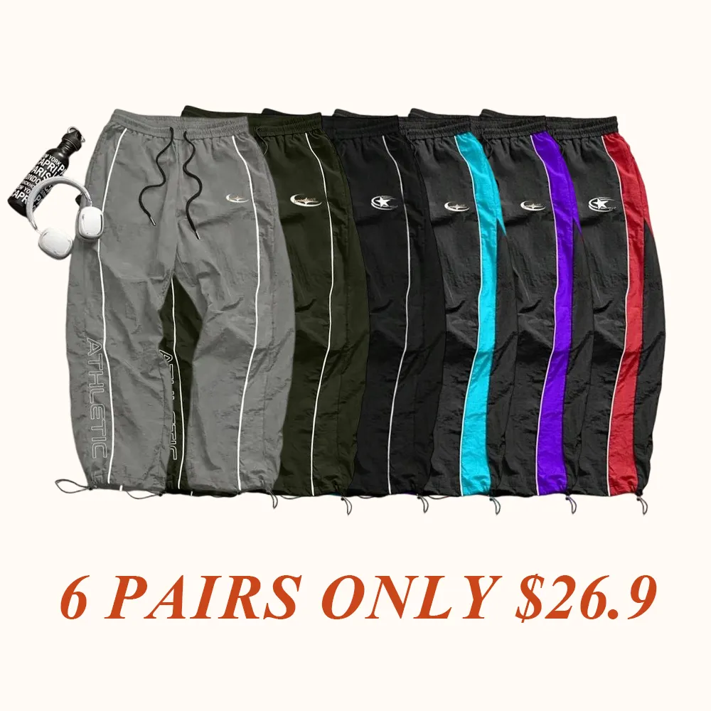 Men's Casual Sporty Long Pants, Loose Fit Drawstring Cuff