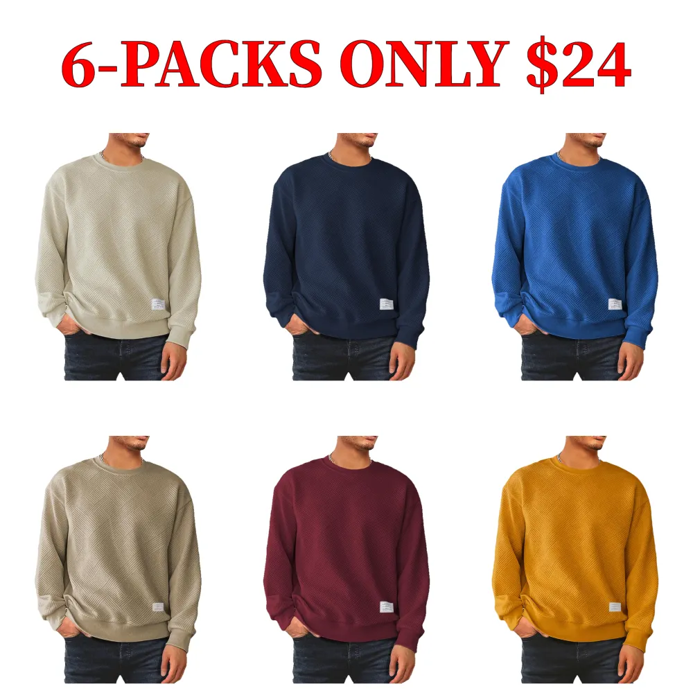 Men's solid color geometric textured long-sleeved casual pullover sweater