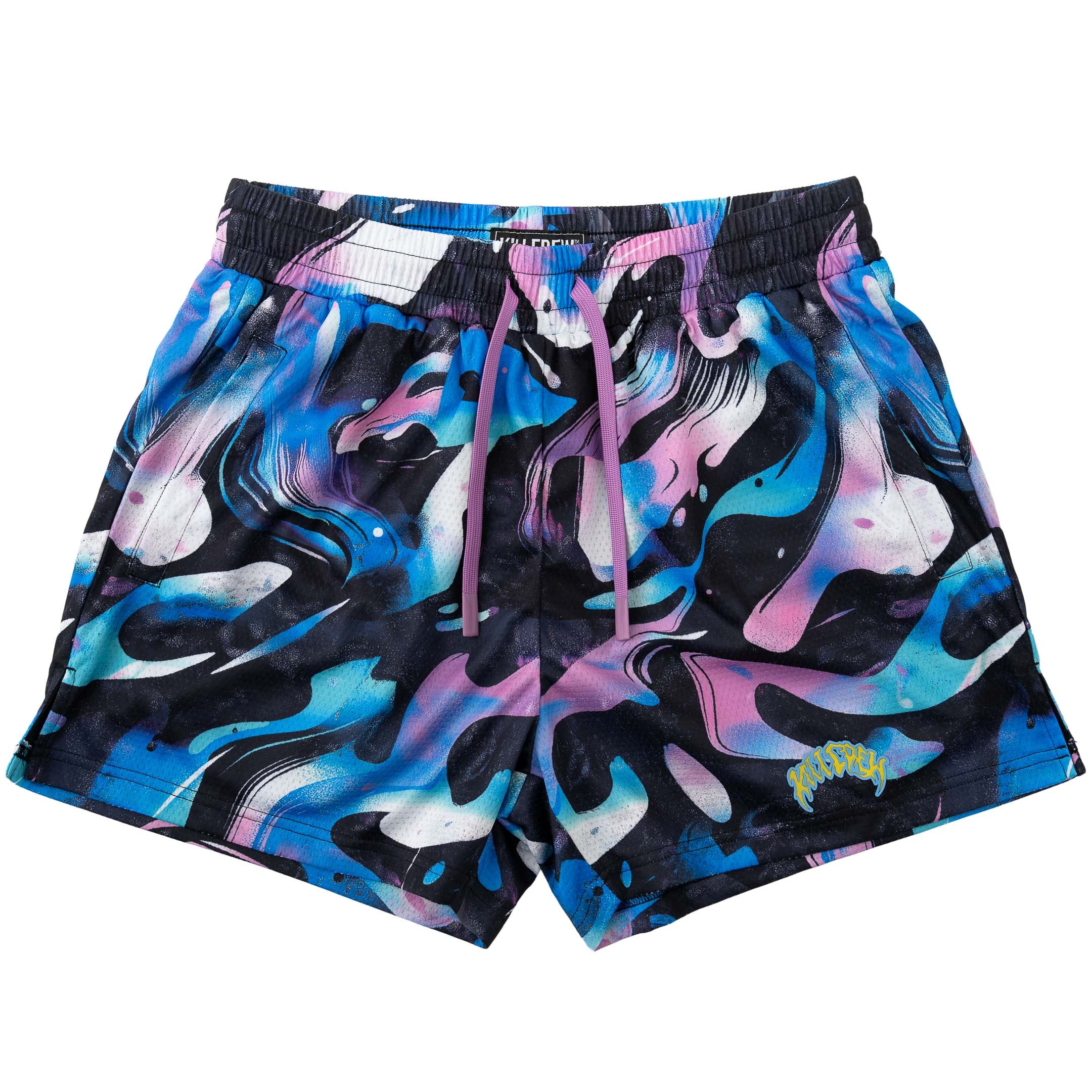 MUAY THAI SHORTS (MID THIGH CUT) RETRO - PURPLE WAVE