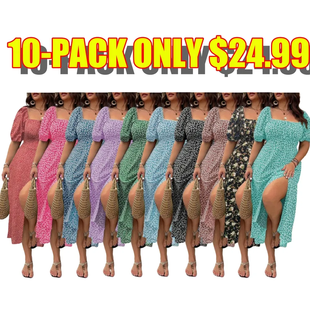 Ditsy Floral / All Over Print Split Thigh Dress (Less than $3 each!)