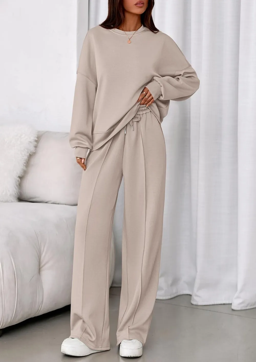2 Piece Sets For Women Fall Trendy Long Sleeve Sweatshirt Wide Leg Pants Loungewear Set