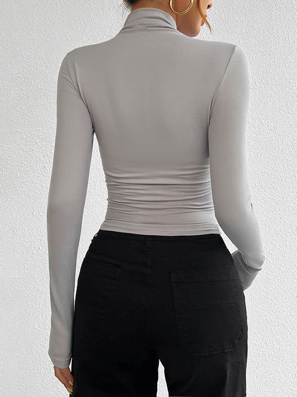 Solid Color Long Sleeves Skinny High Neck T-Shirts Tops