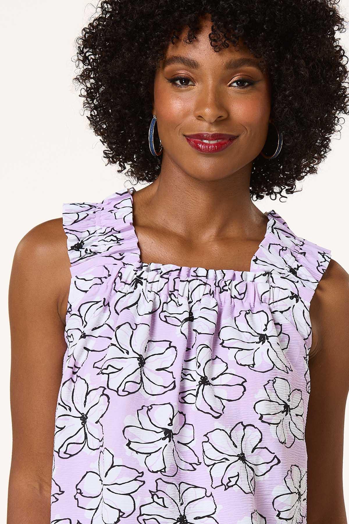 Ruched Strap Floral Tank