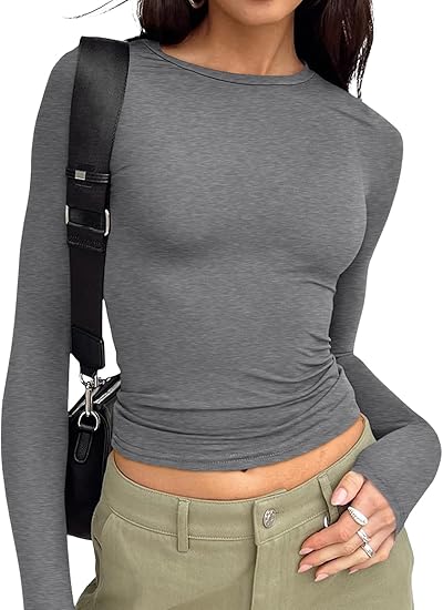【Limited time deal】Women's Undershirt Long Sleeve SlimRound Neck Slim Fit Streetwear Basic Minimalist Womenswear Top