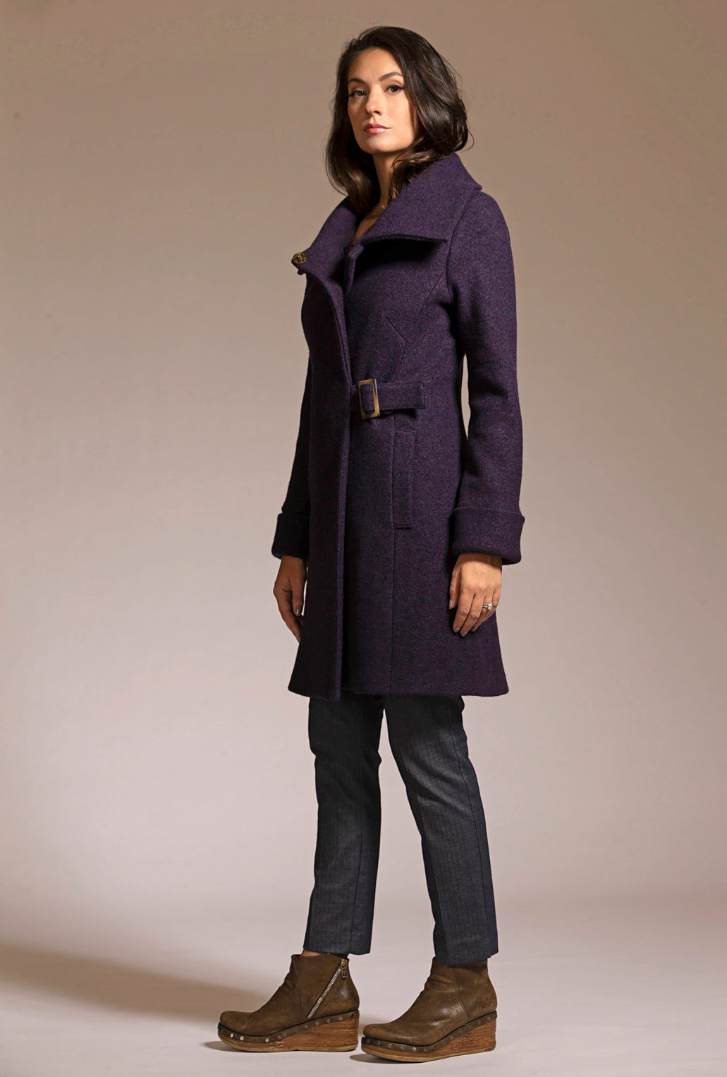 EGGPLANT COWL NECK COAT