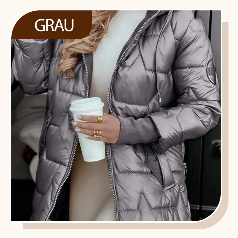 Women's winter warm hooded coat in medium length