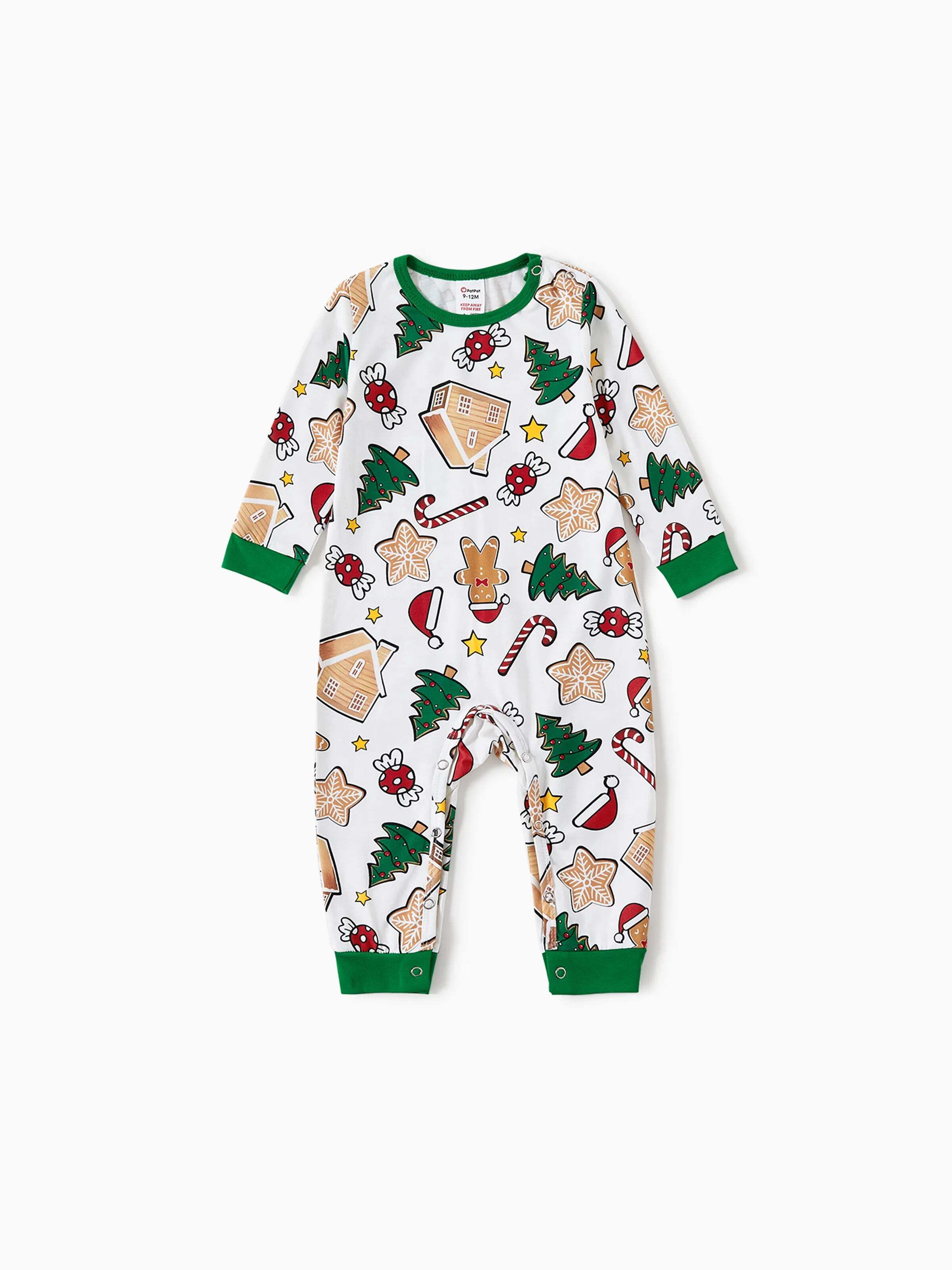 Gingerbread House Pajamas Matching Family Green Christmas PJs Sets with Christmas Socks Multi-color