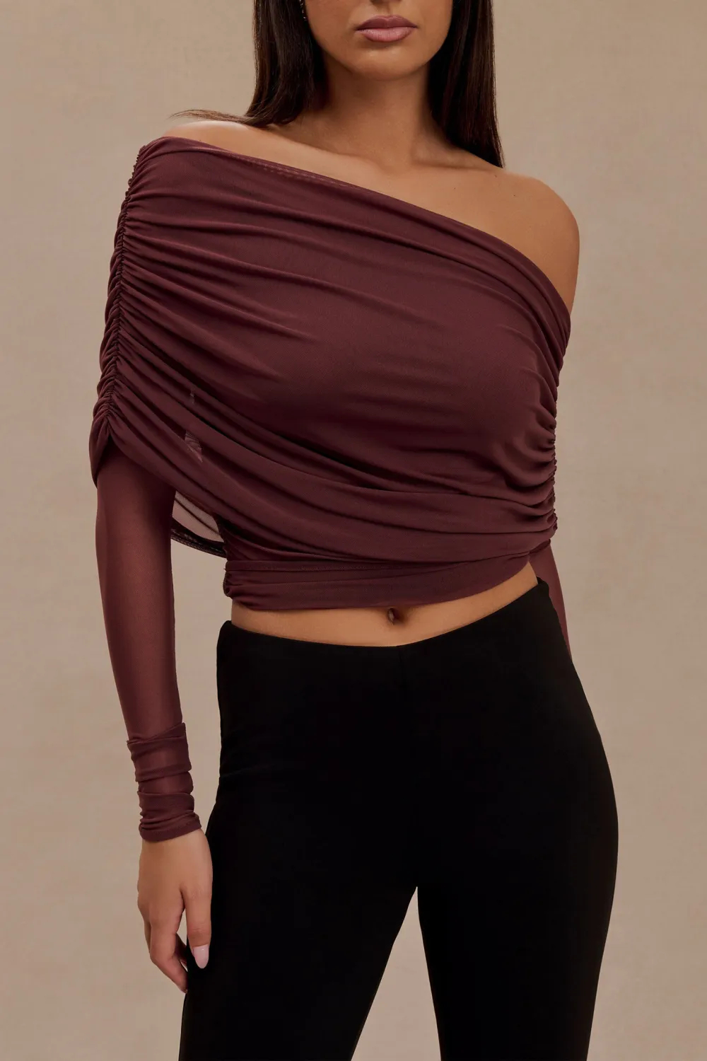 Sheer Mesh Off Shoulder Top