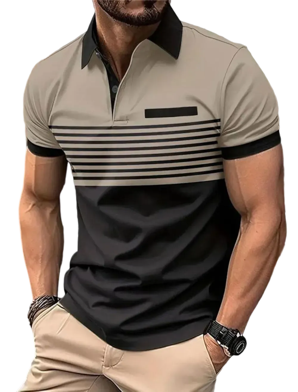 Men'S Striped Polo Shirts Golf Shirt Short Sleeve Polo Shirts Collared Shirts Business Casual WorkWear Formal Wear Festival Wear Buttons 3D Print Spring & Summer White Wine Orange