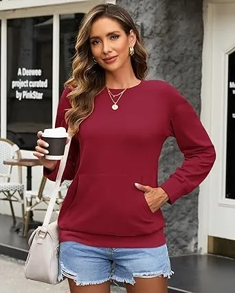 Women's Crewneck Hoodless Sweatshirt Hoodless Sweatshirt with Kangaroo Pocket Fleece Long Sleeve