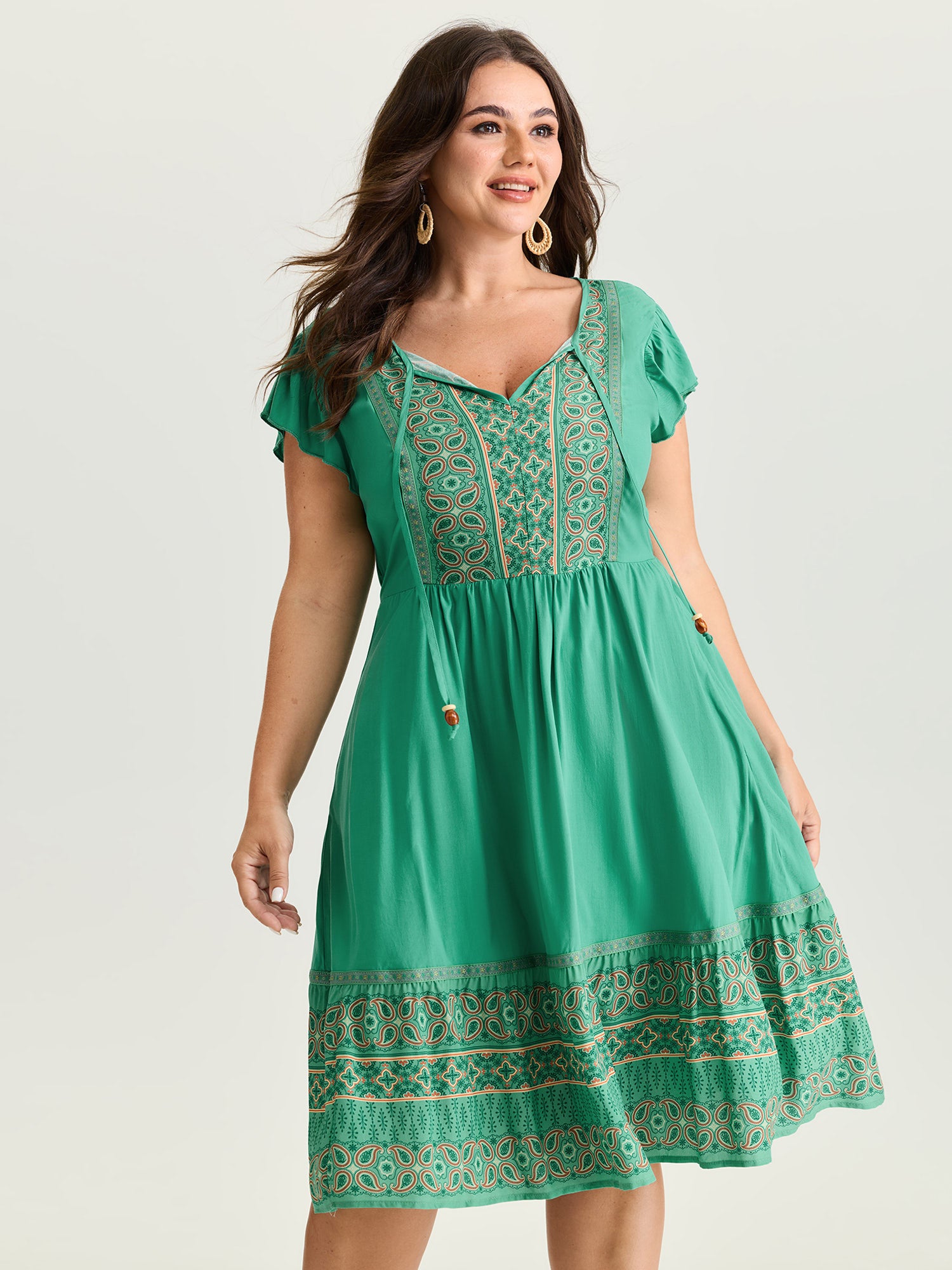 Boho Print Ruffled Sleeve Mini Dress