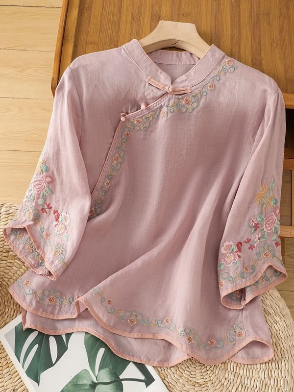Women Embroidered Cotton Linen Tops- Fast Shipping