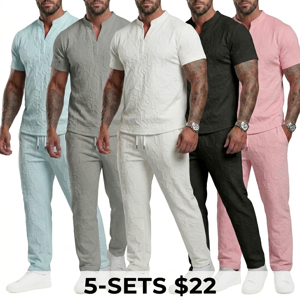 Men's 2-Piece Textured Tee & Drawstring Pants Set – Casual Spring & Fall Outfit