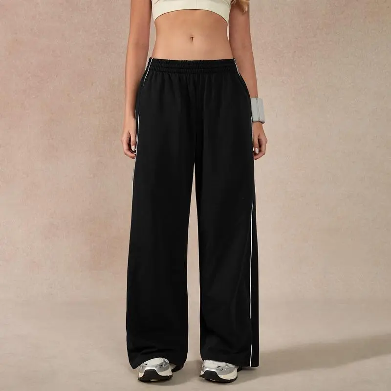 Women's Baggy Wide-Leg Pants – Pocket Design, Elastic Waist & Side