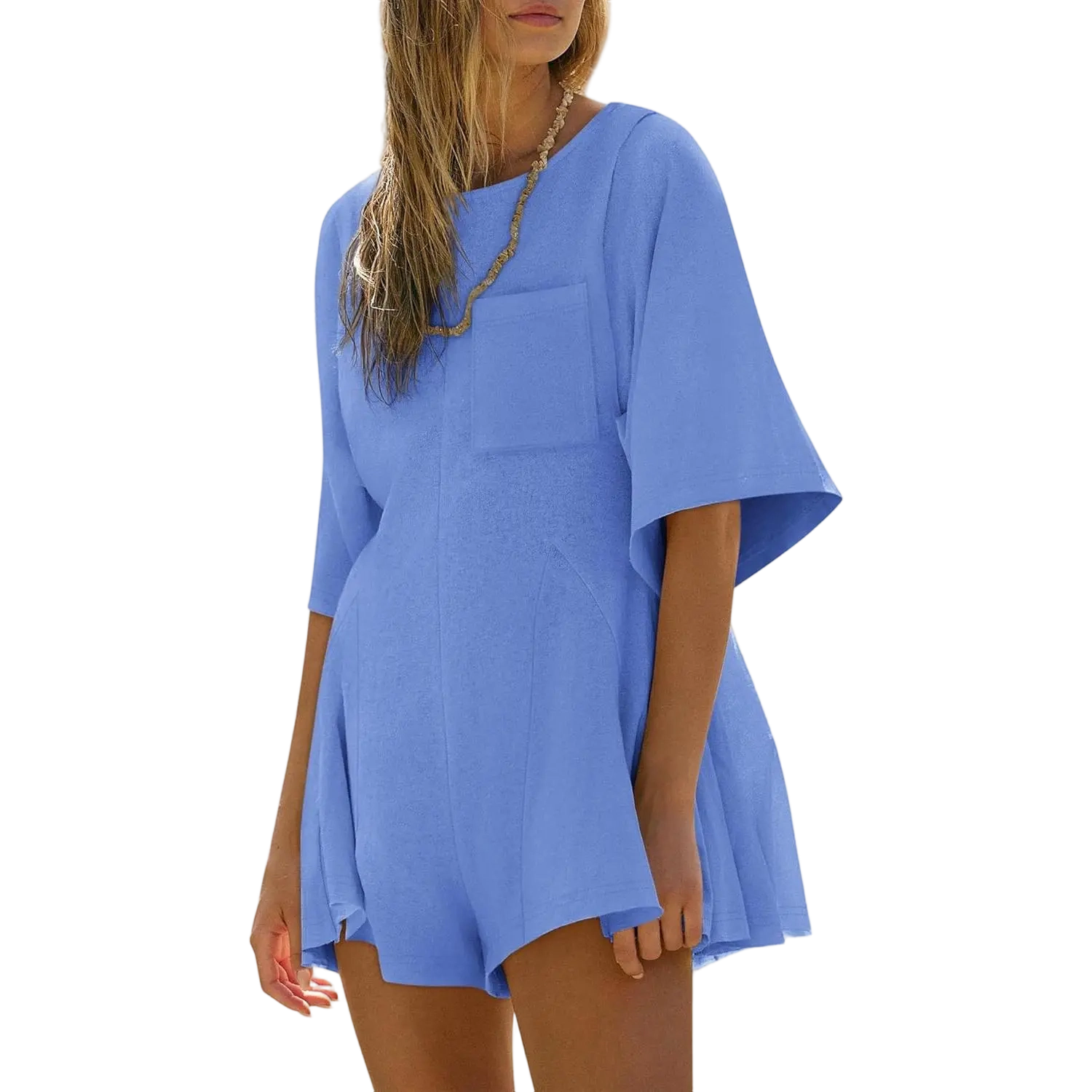 Women Spring Outfits Summer Casual Short Sleeve Crew Neck Loose Jumpsuits with Pocket