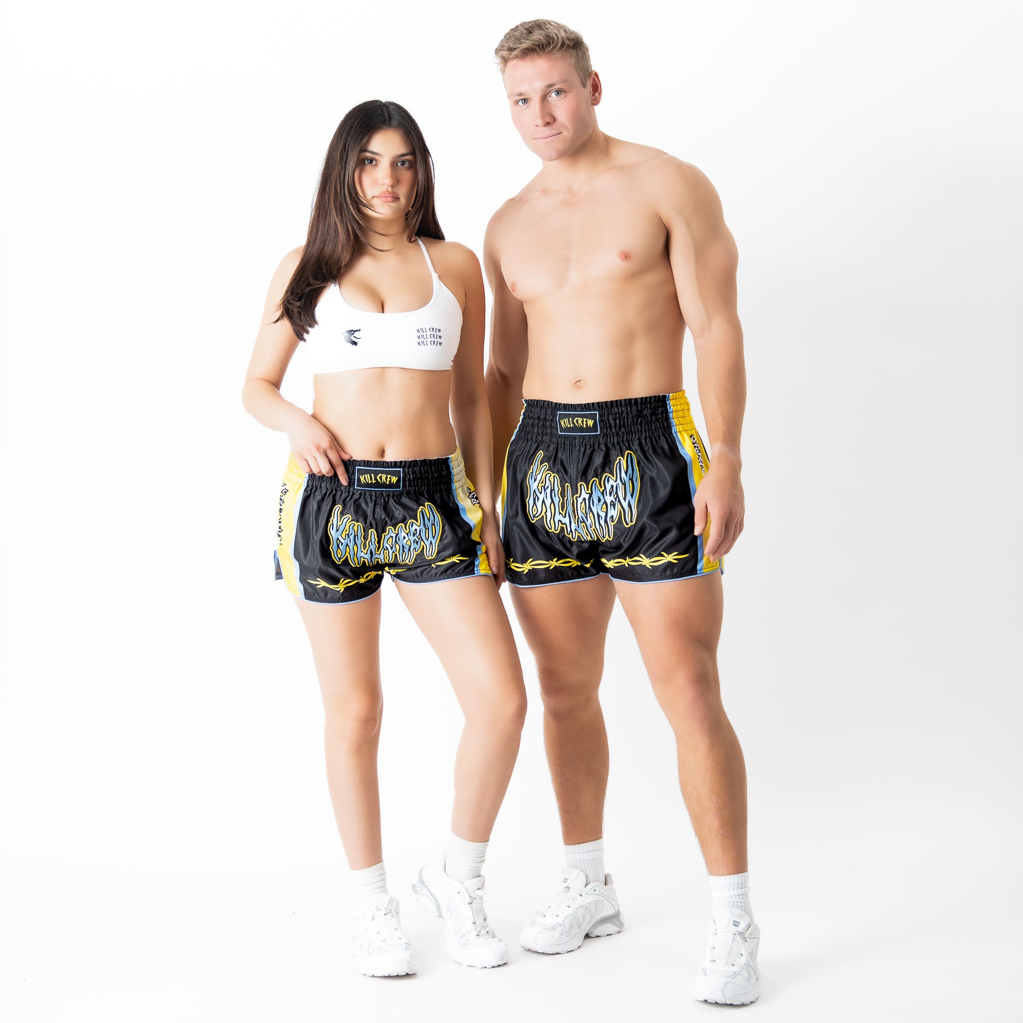 RETRO THAI FIGHT SHORTS - BLACK / YELLOW