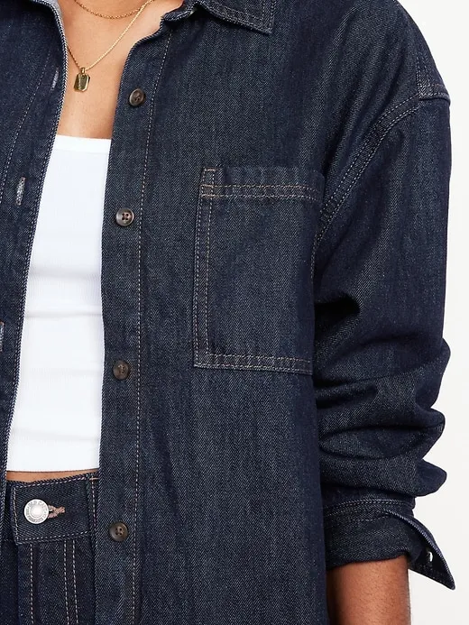 Boyfriend-style button-down denim shirt