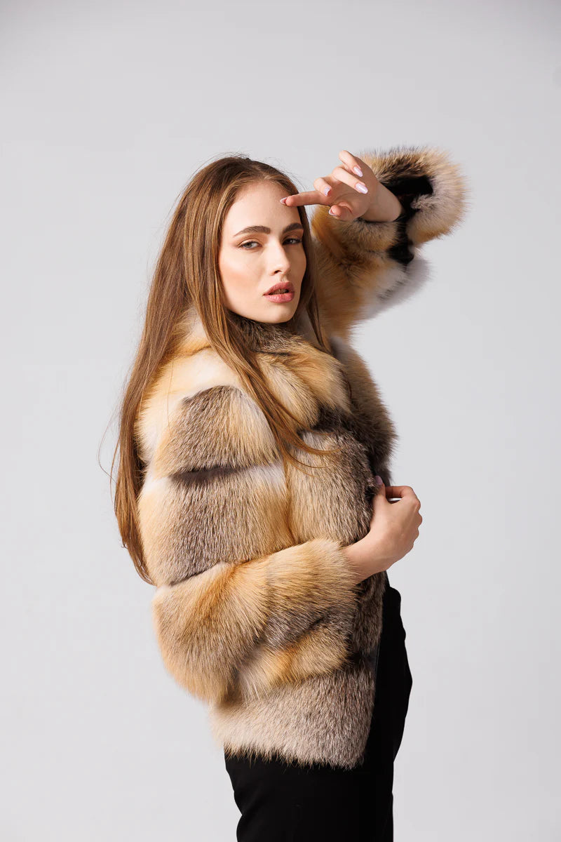 Haină din Blană Naturală de Vulpe Canadiană, Femei, Brown Frost 244